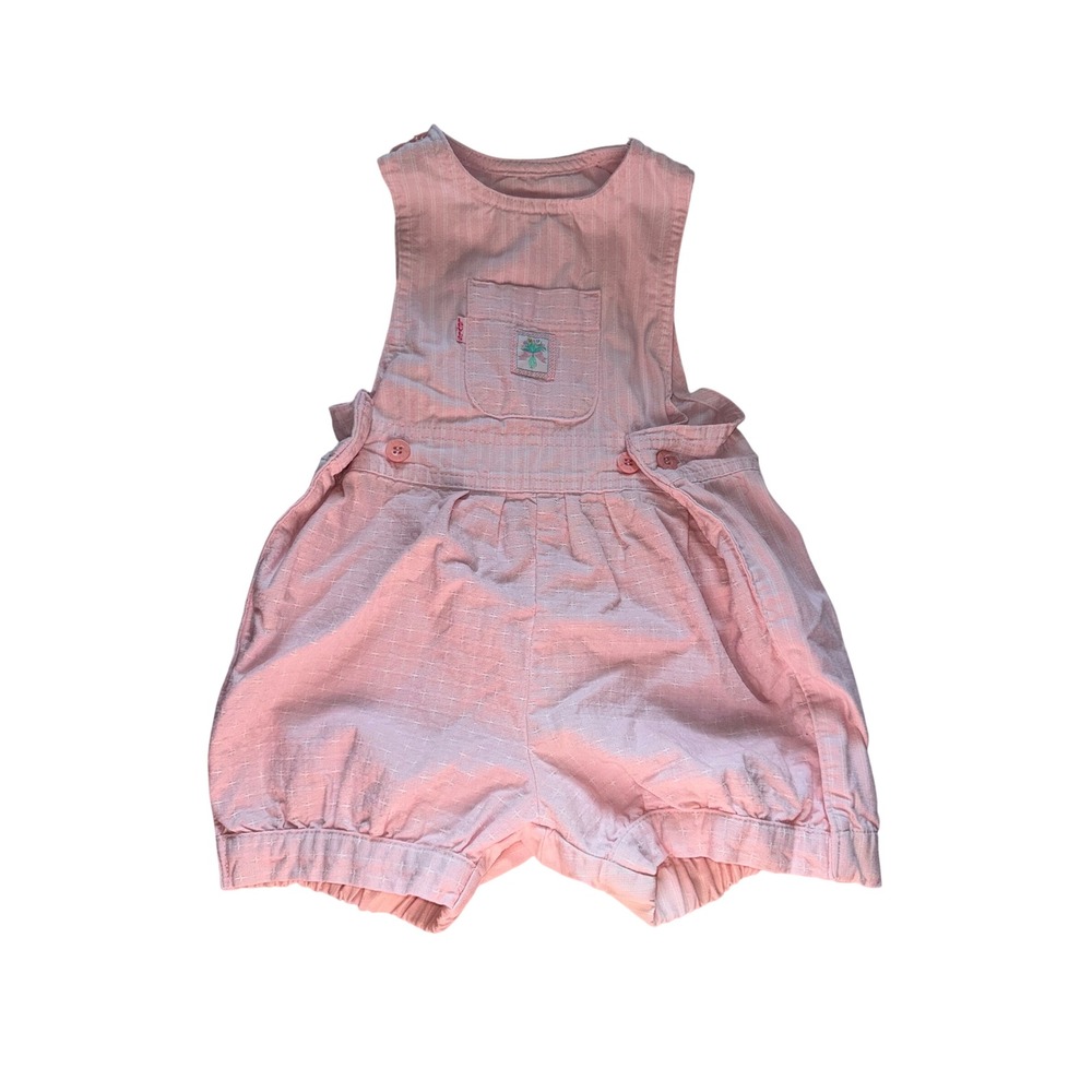 Vintage Little Levis Pink Striped Bubble Romper 3T USA Floral Patch Cotton 90s